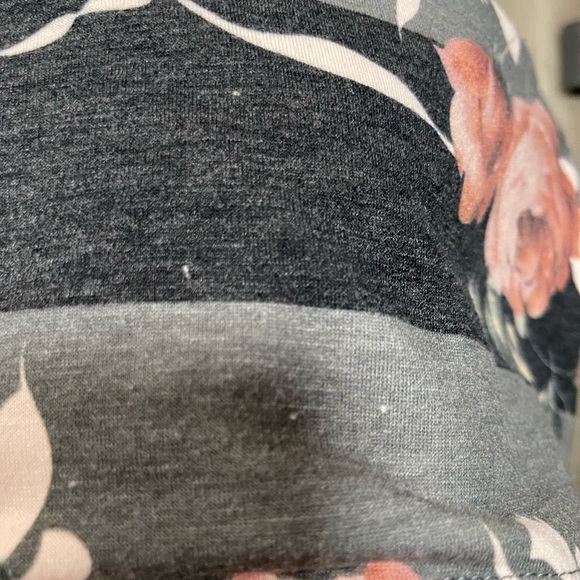 Viamor Sweatshirt Dress Gray Long Sleeves Elbow Patches & Floral Striped patter - Picture 7 of 7